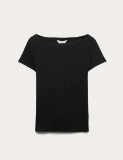 Cotton Rich Ribbed Slash Neck T-Shirt