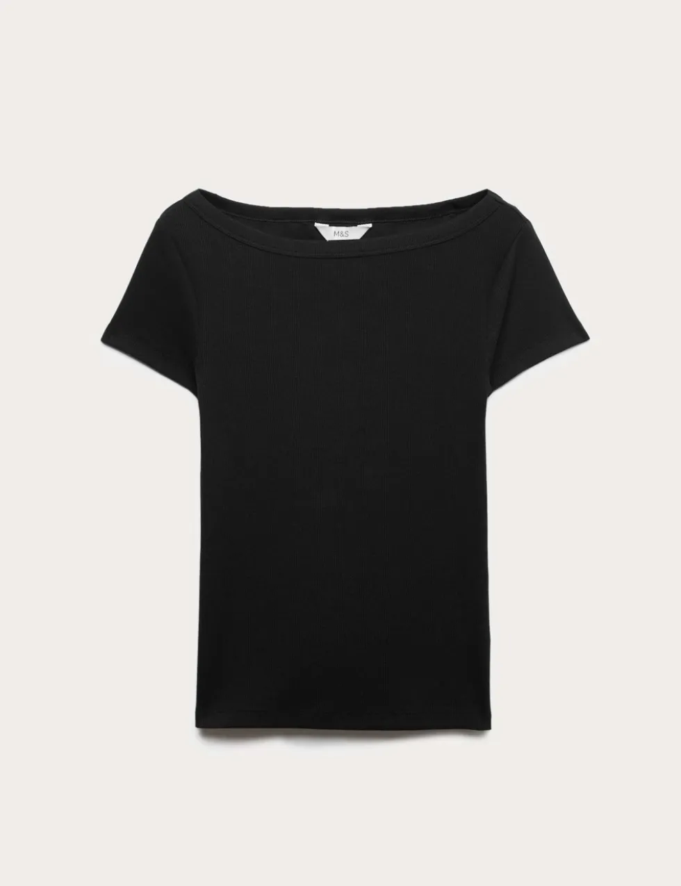 Cotton Rich Ribbed Slash Neck T-Shirt