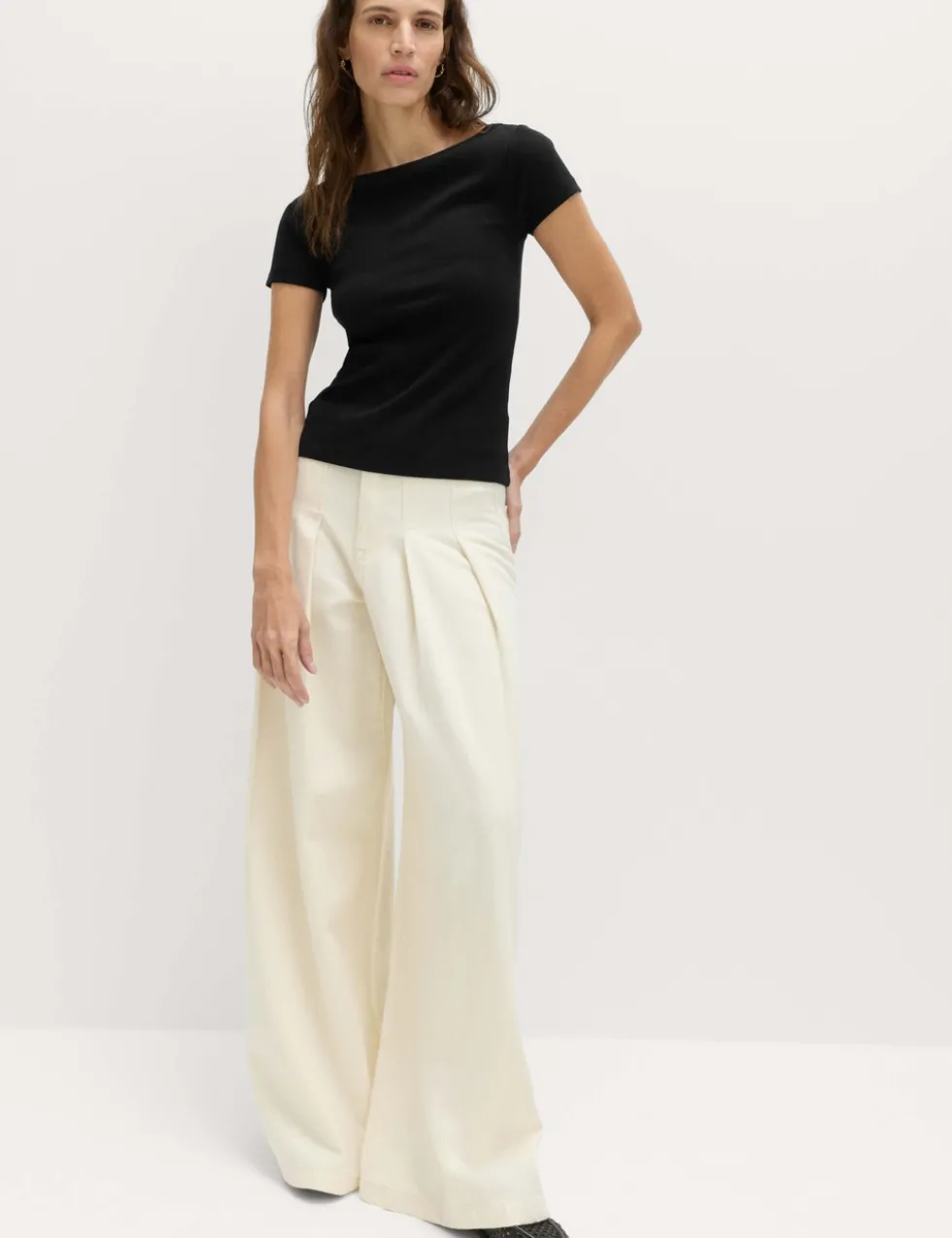 Cotton Rich Ribbed Slash Neck T-Shirt