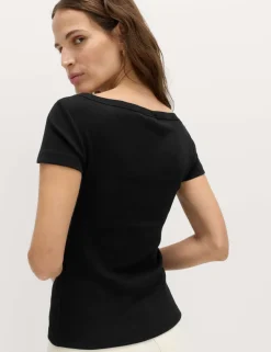 Cotton Rich Ribbed Slash Neck T-Shirt