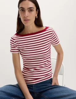 Cotton Rich Ribbed Slash Neck T-Shirt