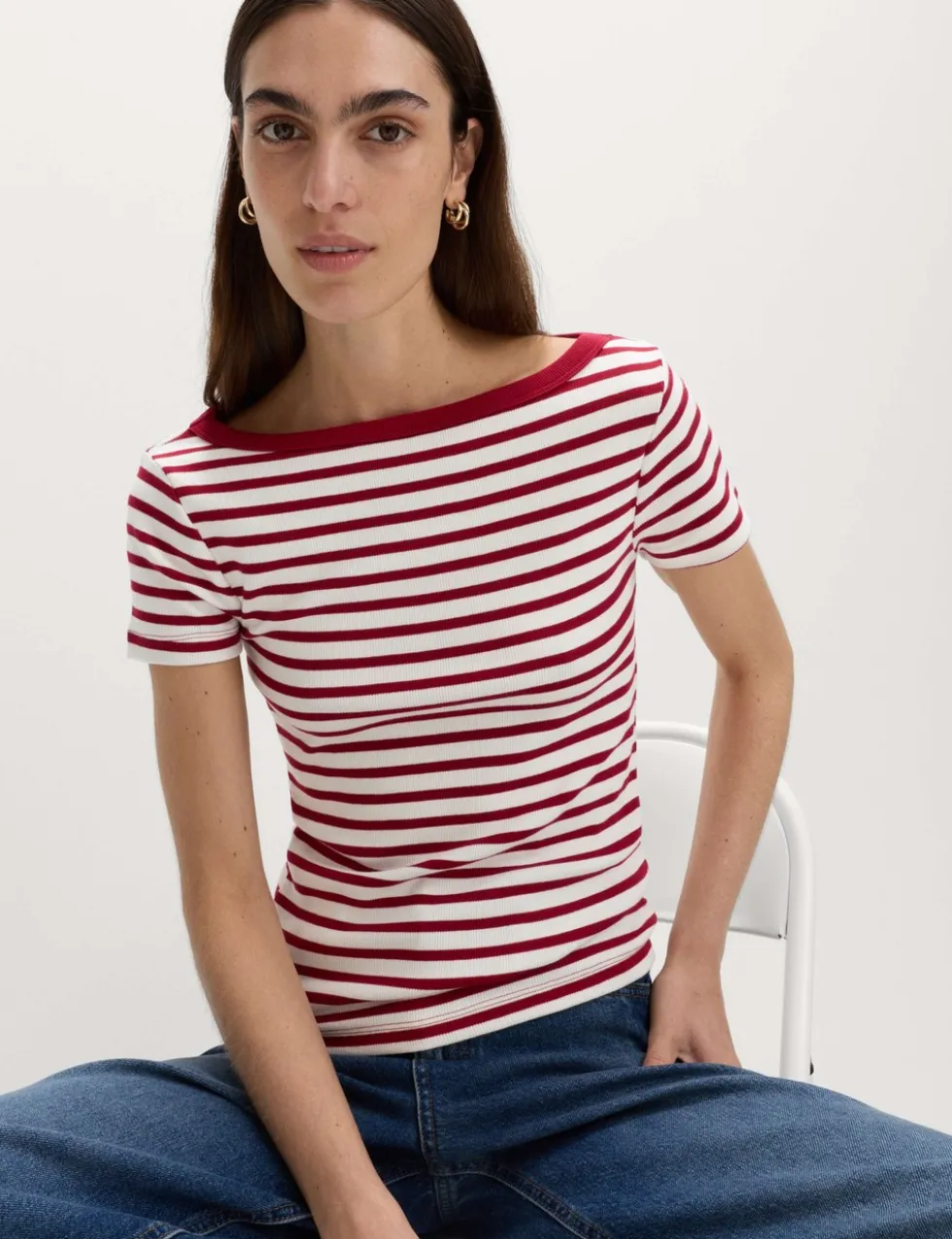 Cotton Rich Ribbed Slash Neck T-Shirt
