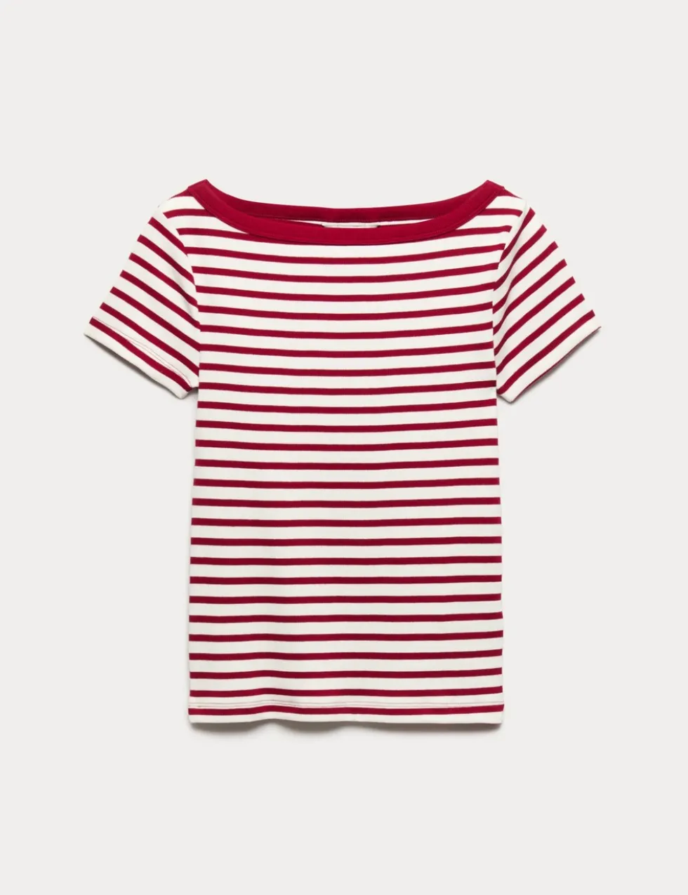 Cotton Rich Ribbed Slash Neck T-Shirt