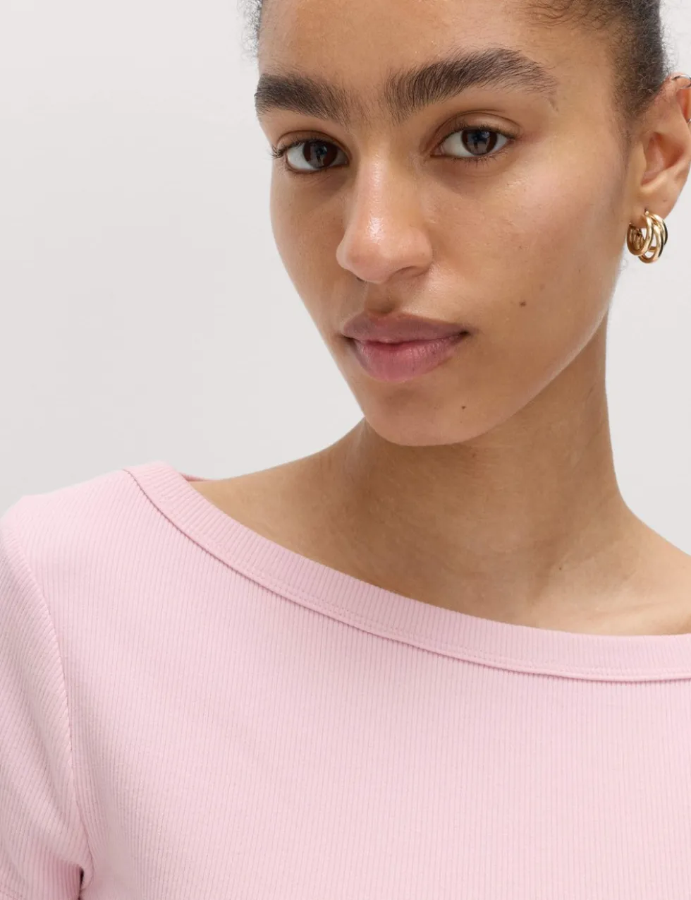 Cotton Rich Ribbed Slash Neck T-Shirt