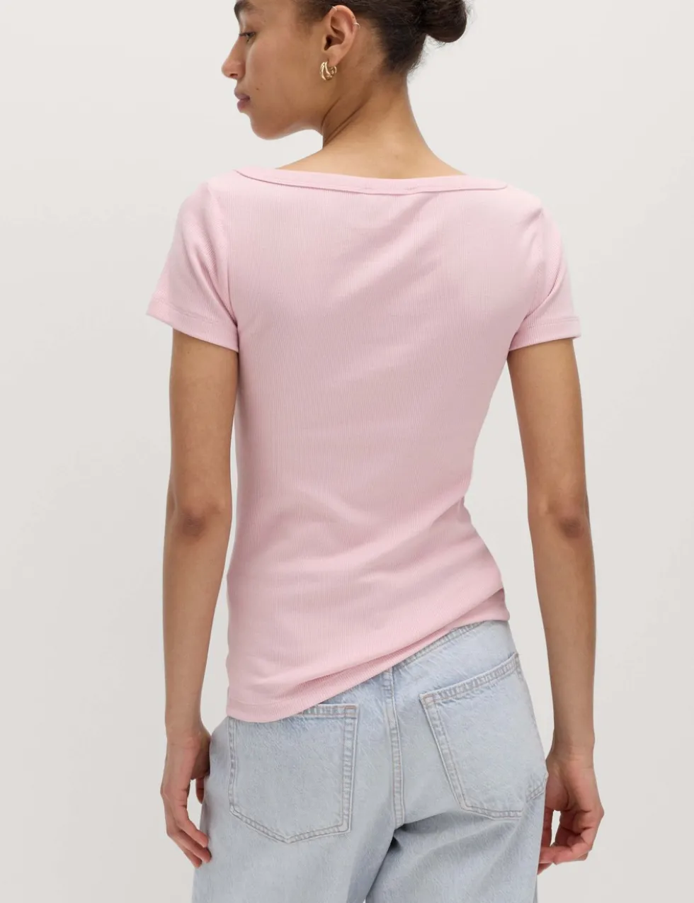 Cotton Rich Ribbed Slash Neck T-Shirt