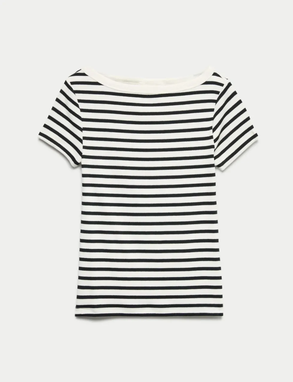 Cotton Rich Ribbed Slash Neck T-Shirt
