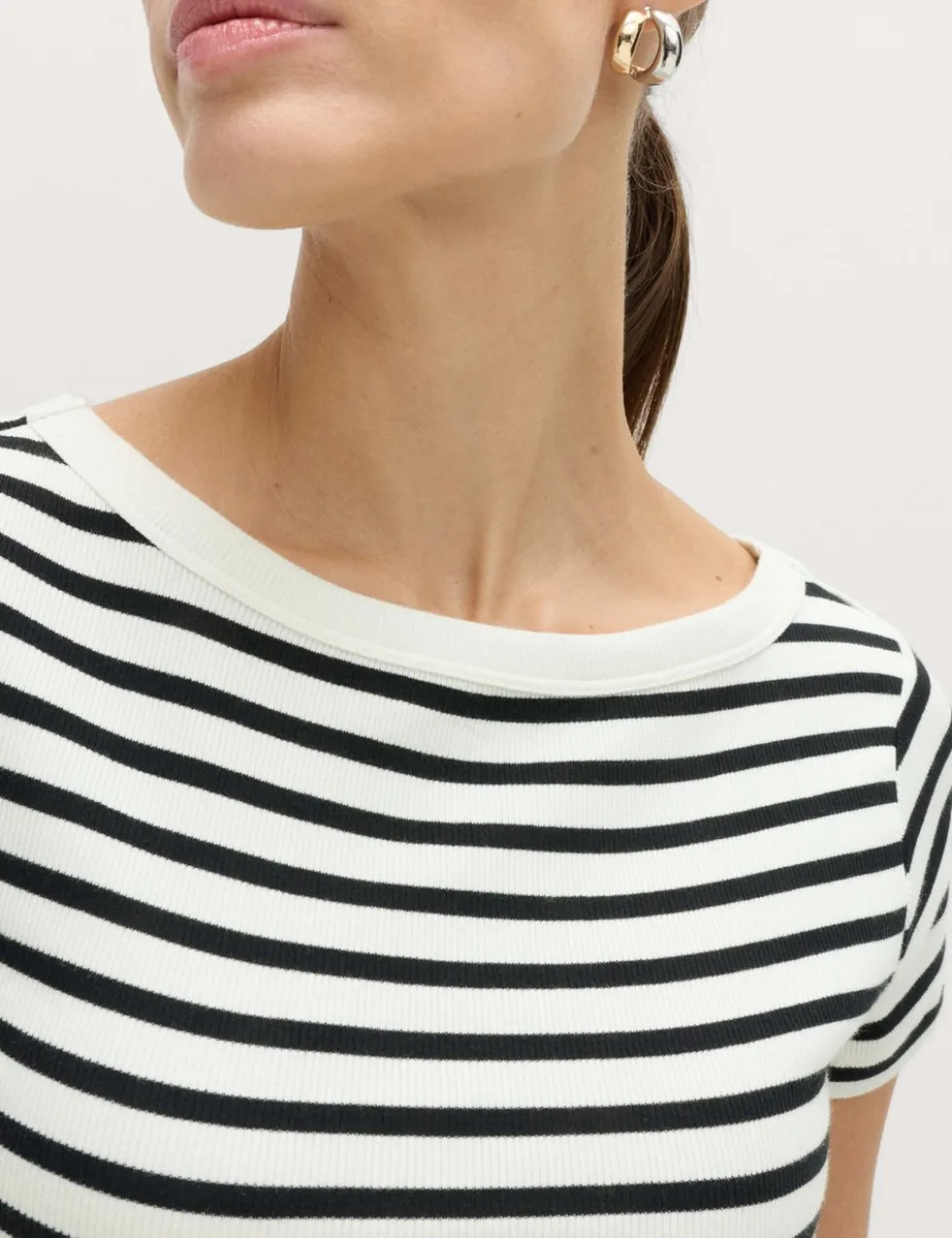 Cotton Rich Ribbed Slash Neck T-Shirt