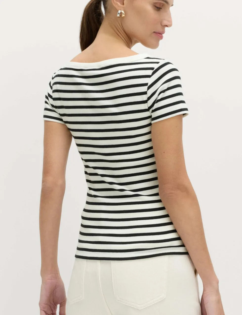 Cotton Rich Ribbed Slash Neck T-Shirt