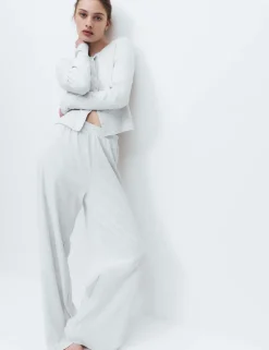 Cotton Rich Ribbed Wide Leg Pyjama Bottoms