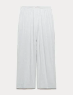 Cotton Rich Ribbed Wide Leg Pyjama Bottoms