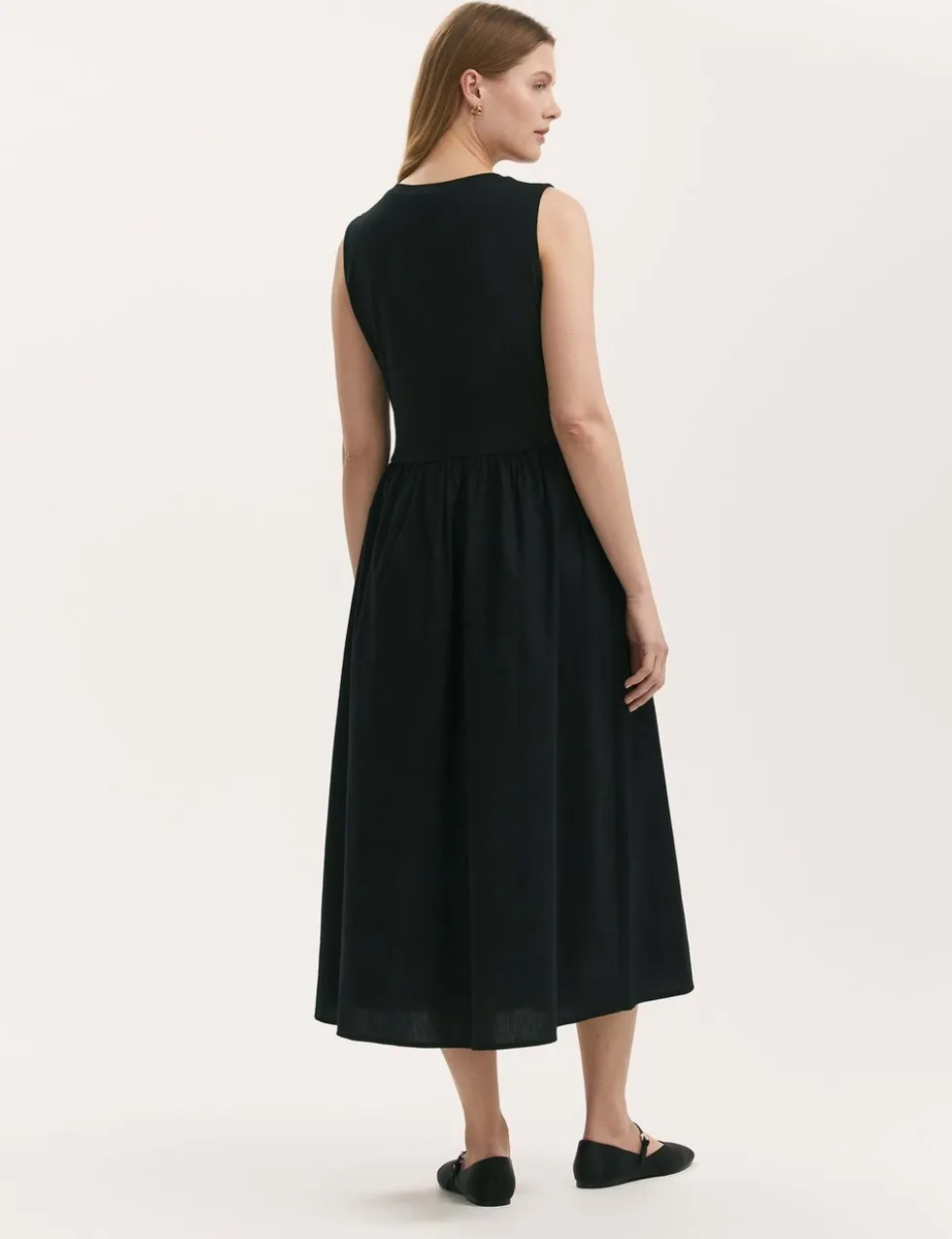 Cotton Rich Round Neck Midi Skater Dress