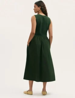 Cotton Rich Round Neck Midi Skater Dress