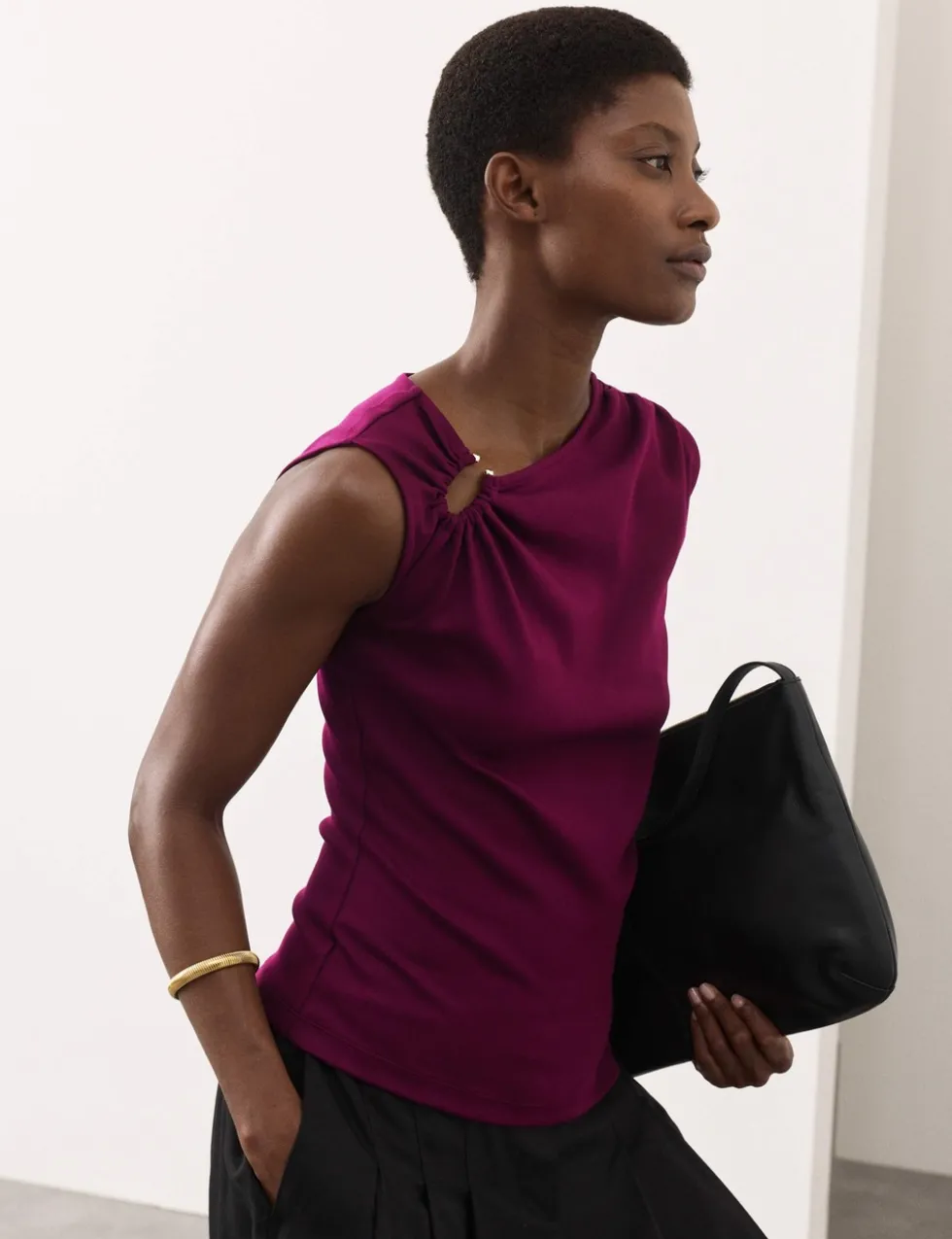 Cotton Rich Ruched Hardware Detail Top
