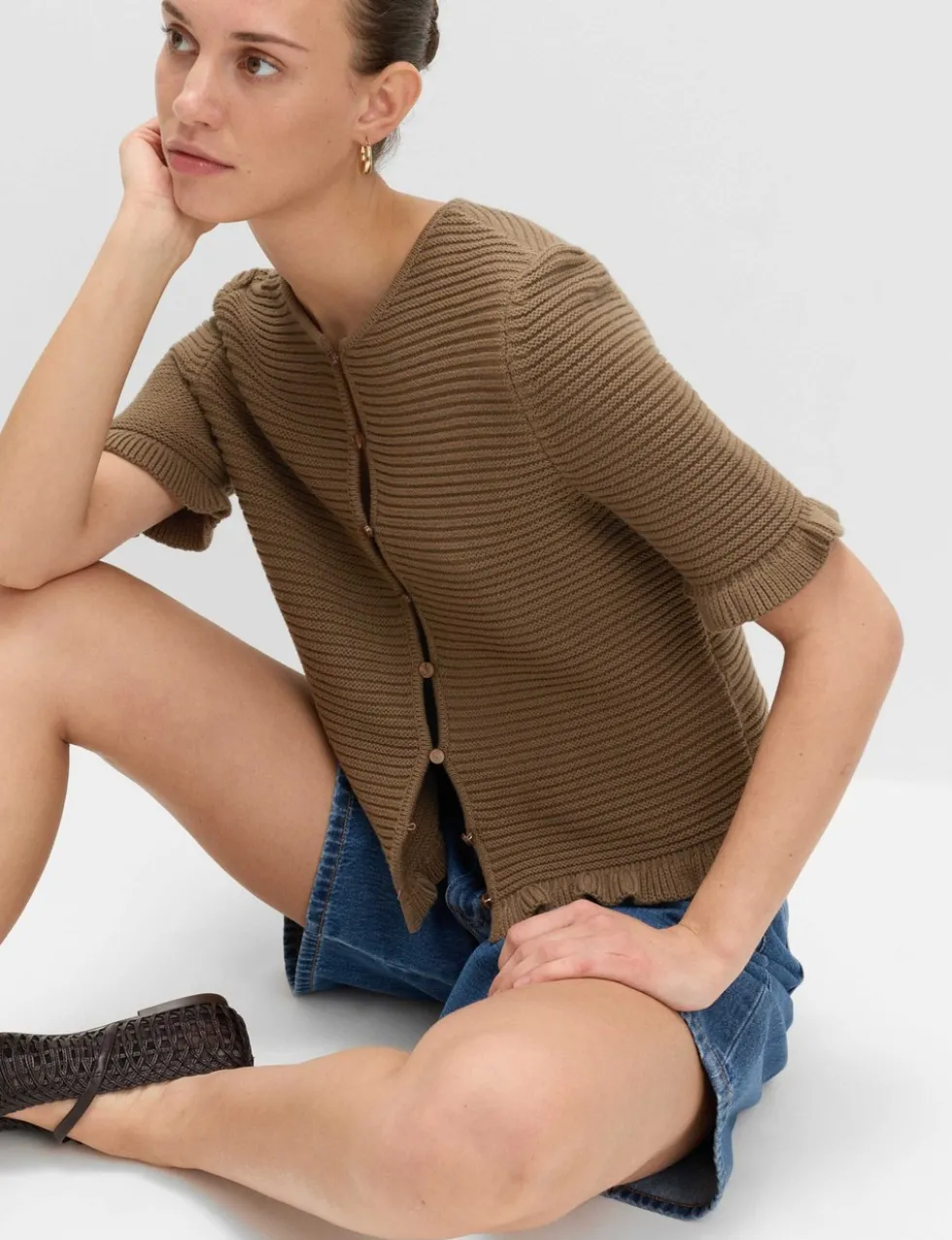Cotton Rich Ruffle Detail Cardigan