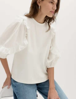 Cotton Rich Ruffle Sleeve Top