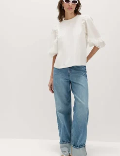 Cotton Rich Ruffle Sleeve Top