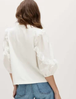 Cotton Rich Ruffle Sleeve Top