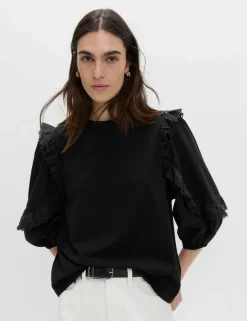 Cotton Rich Ruffle Sleeve Top