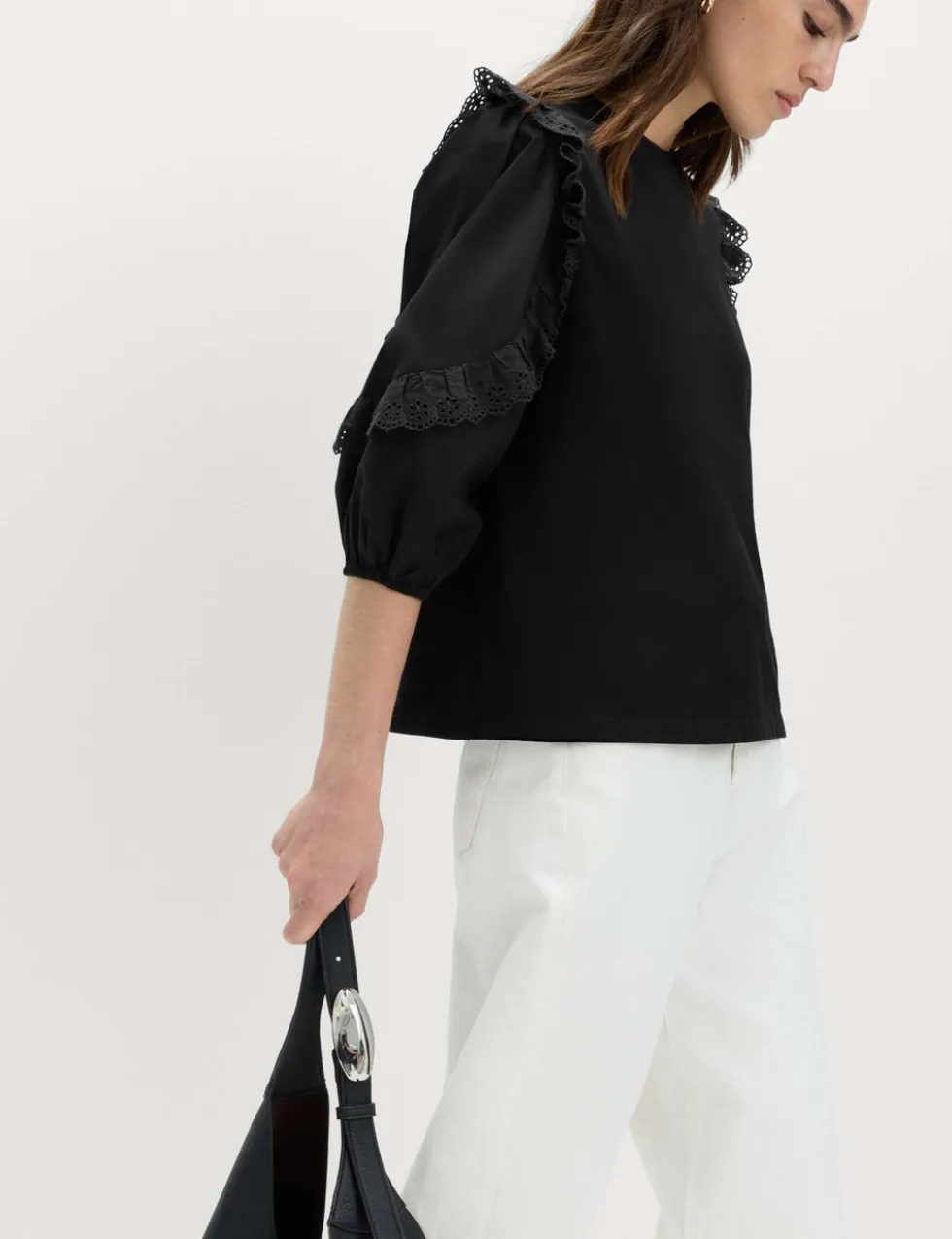 Cotton Rich Ruffle Sleeve Top
