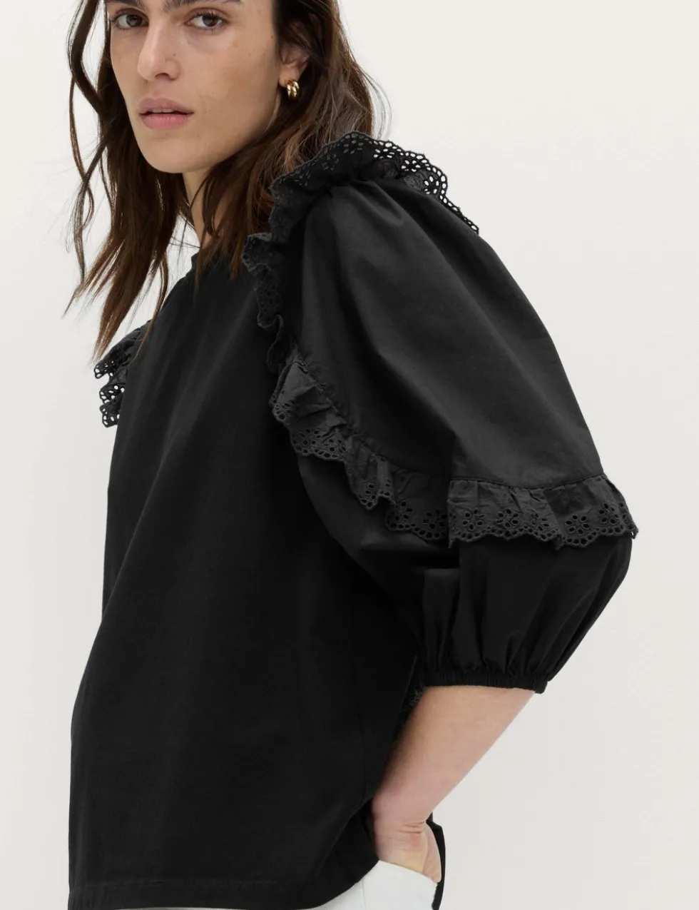 Cotton Rich Ruffle Sleeve Top
