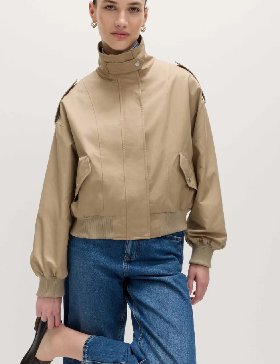 Cotton Rich Satin Look Bomber Jacket