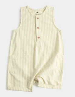 Cotton Rich Seersucker Striped Romper (0-3 Yrs)