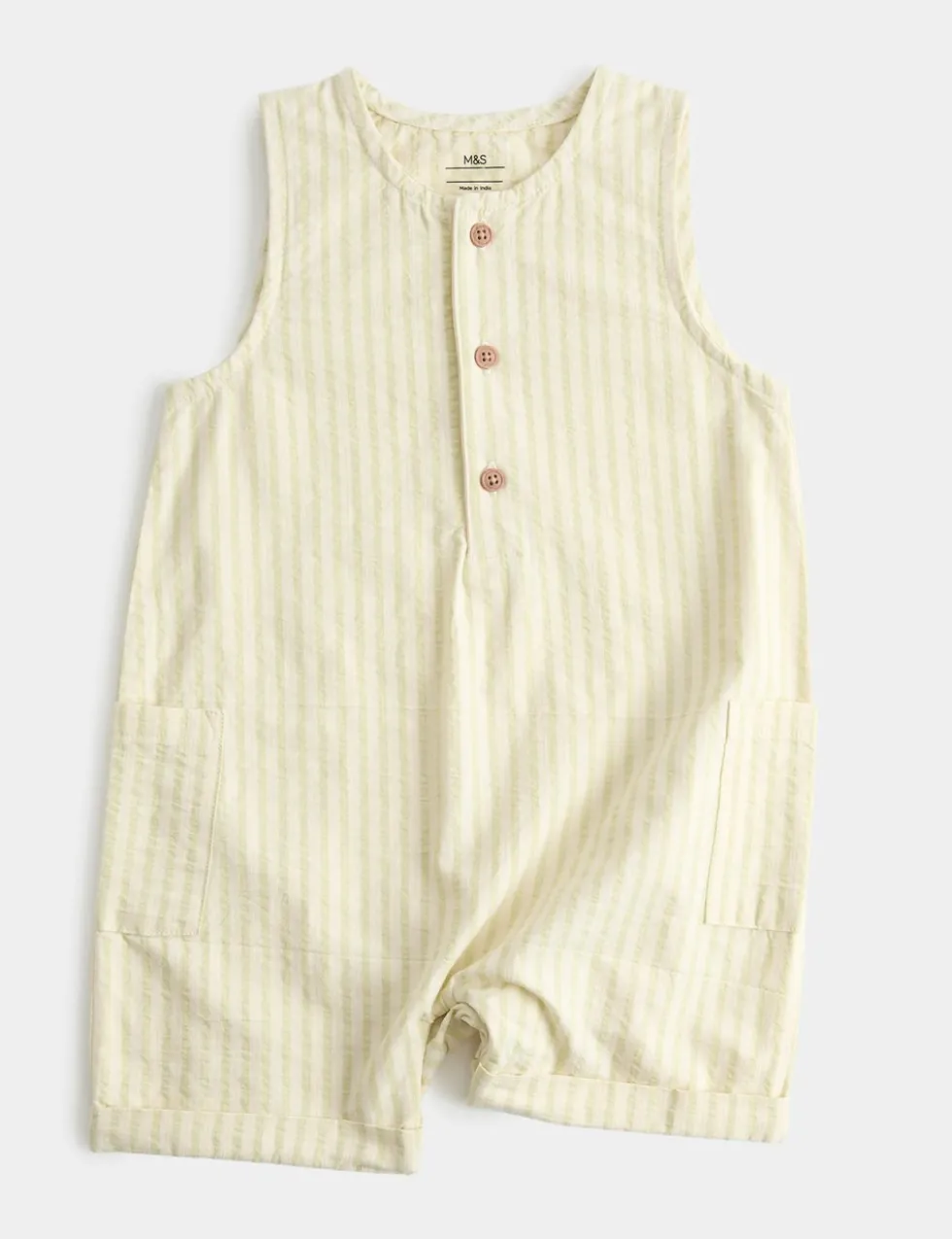 Cotton Rich Seersucker Striped Romper (0-3 Yrs)