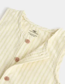 Cotton Rich Seersucker Striped Romper (0-3 Yrs)