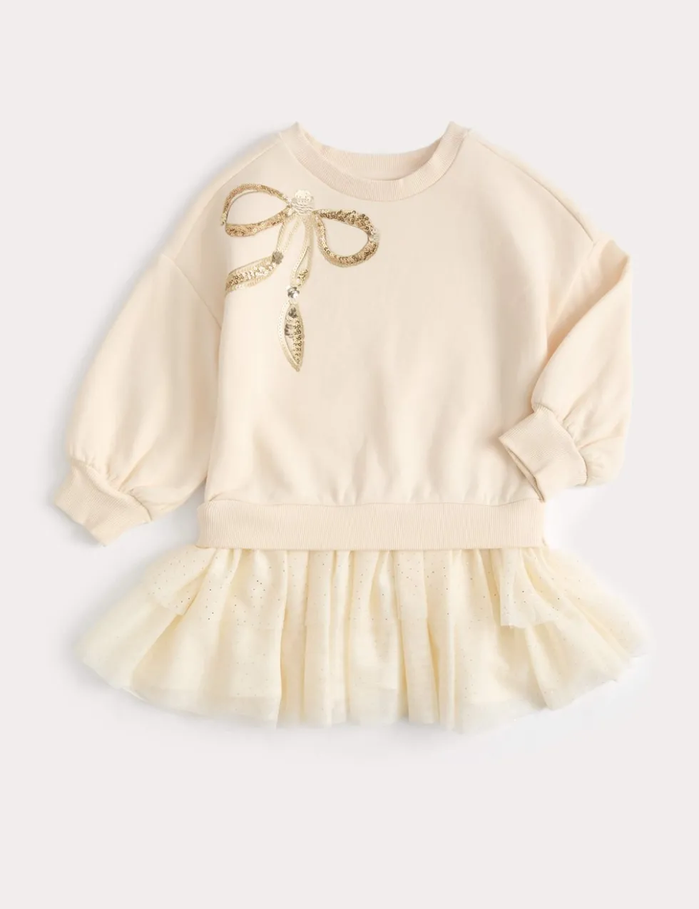 Cotton Rich Sequin Bow Tulle Sweat Dress (2-8 Yrs)