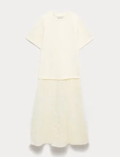 Cotton Rich Sheer Panel T-Shirt Dress