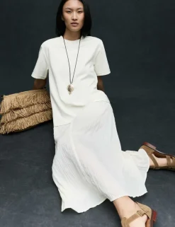 Cotton Rich Sheer Panel T-Shirt Dress