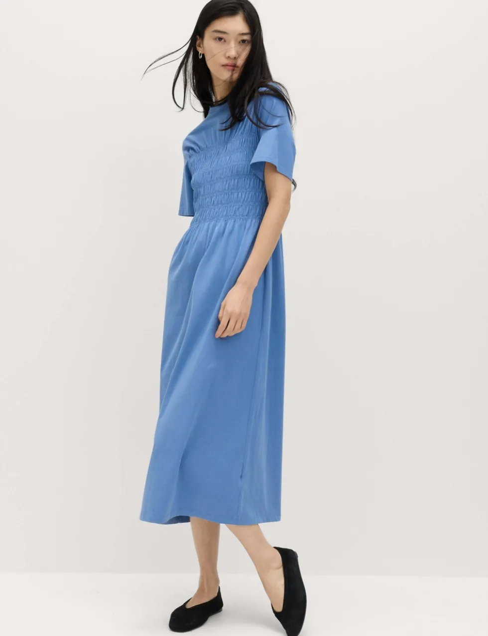 Cotton Rich Shirred Midi T-Shirt Dress