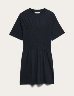 Cotton Rich Shirred Mini T-Shirt Dress