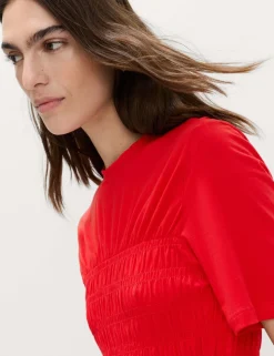 Cotton Rich Shirred Mini T-Shirt Dress