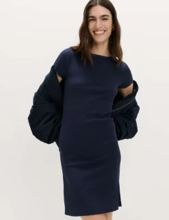 Cotton Rich Slash Neck Mini Column Dress