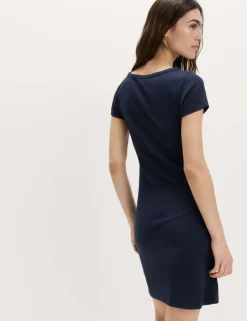 Cotton Rich Slash Neck Mini Column Dress