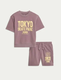 Cotton Rich Slogan Top & Shorts Outfit (2-8 Yrs)