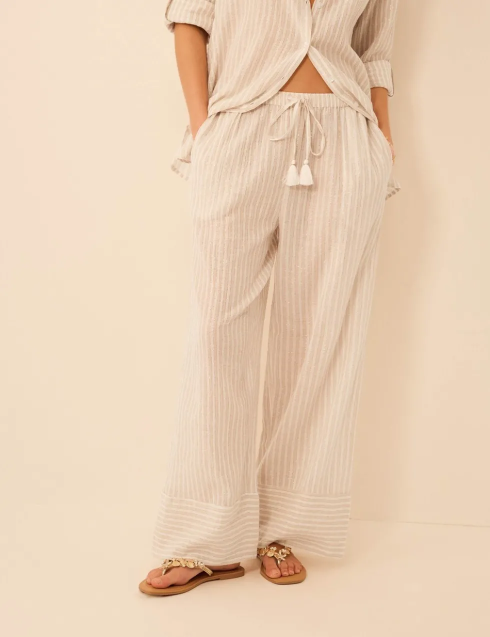 Cotton Rich Sparkly Striped Beach Trousers