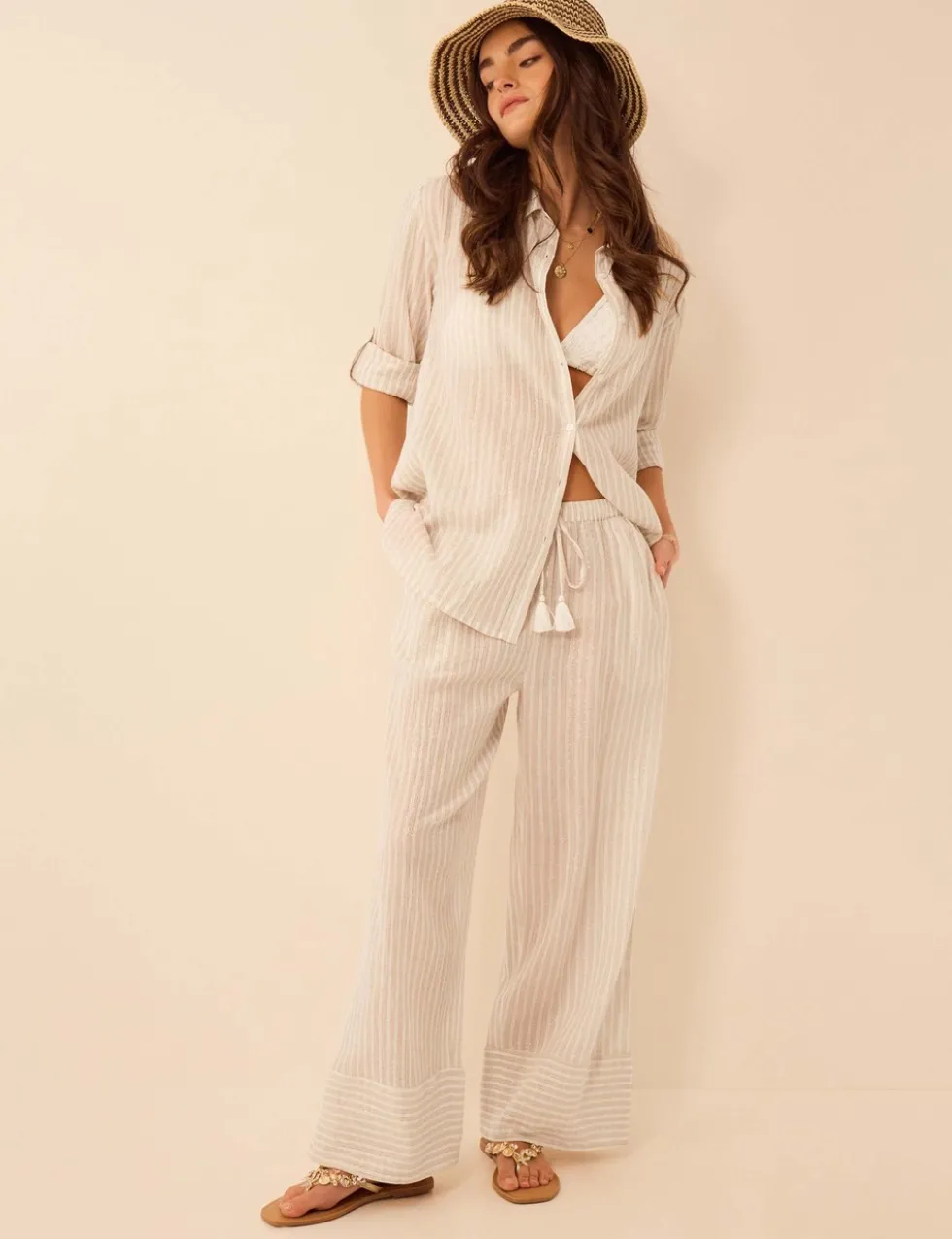 Cotton Rich Sparkly Striped Beach Trousers