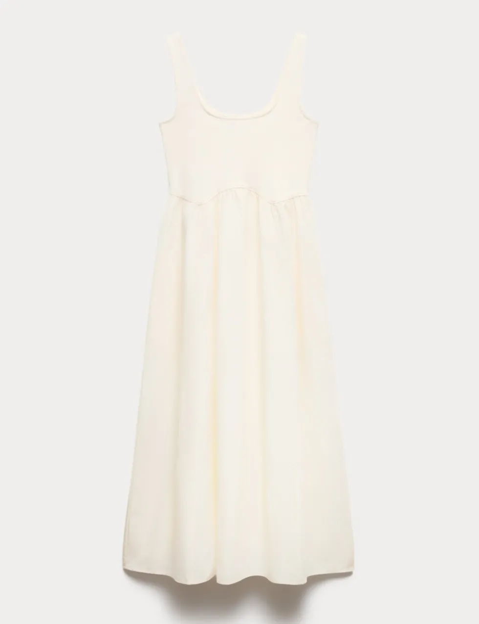 Cotton Rich Square Neck Midi Waisted Dress