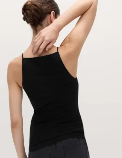 Cotton Rich Square Neck Spaghetti Strap Vest