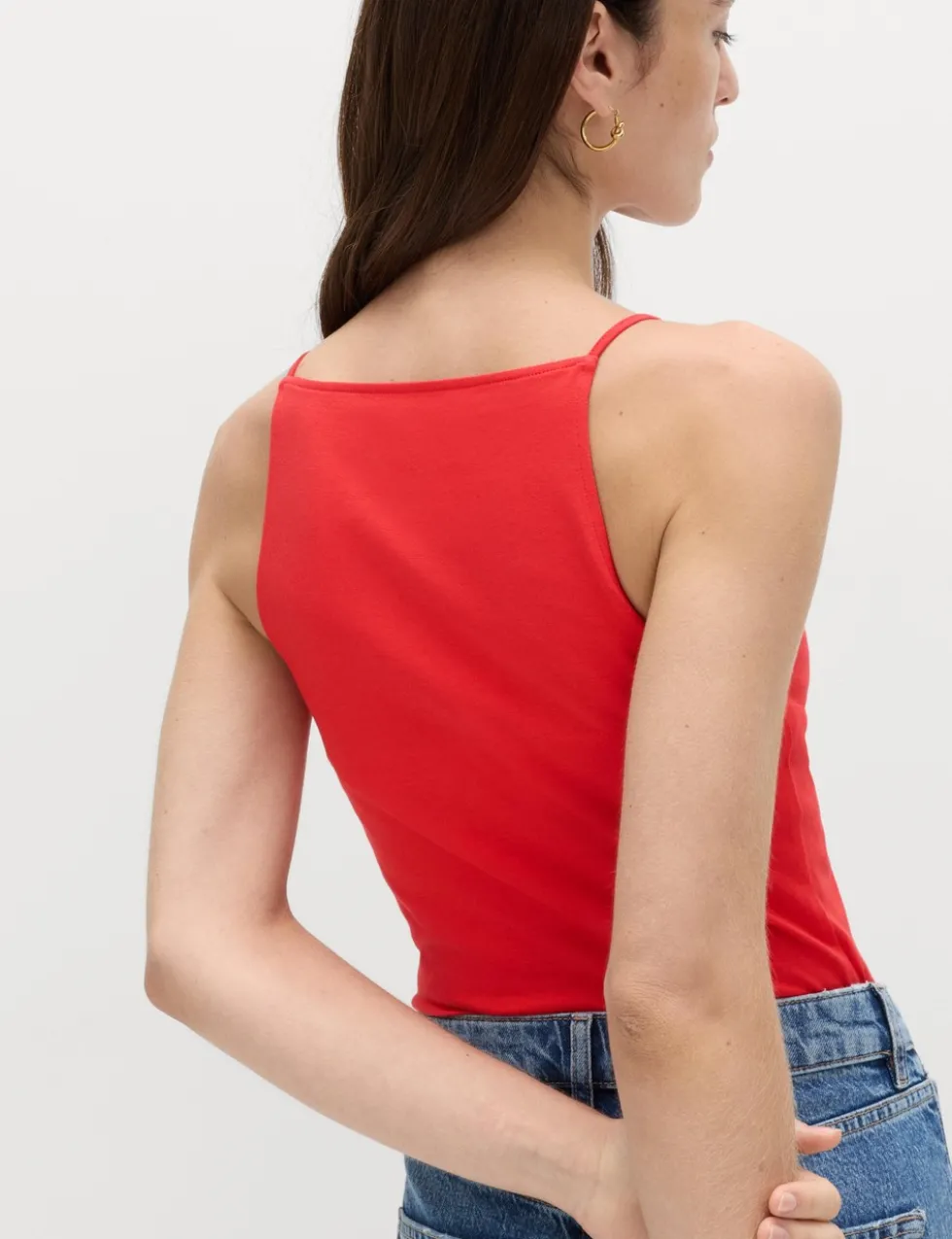 Cotton Rich Square Neck Spaghetti Strap Vest