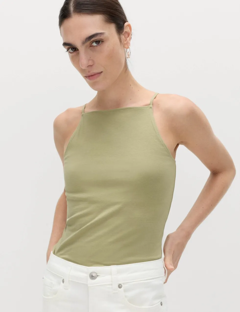 Cotton Rich Square Neck Spaghetti Strap Vest