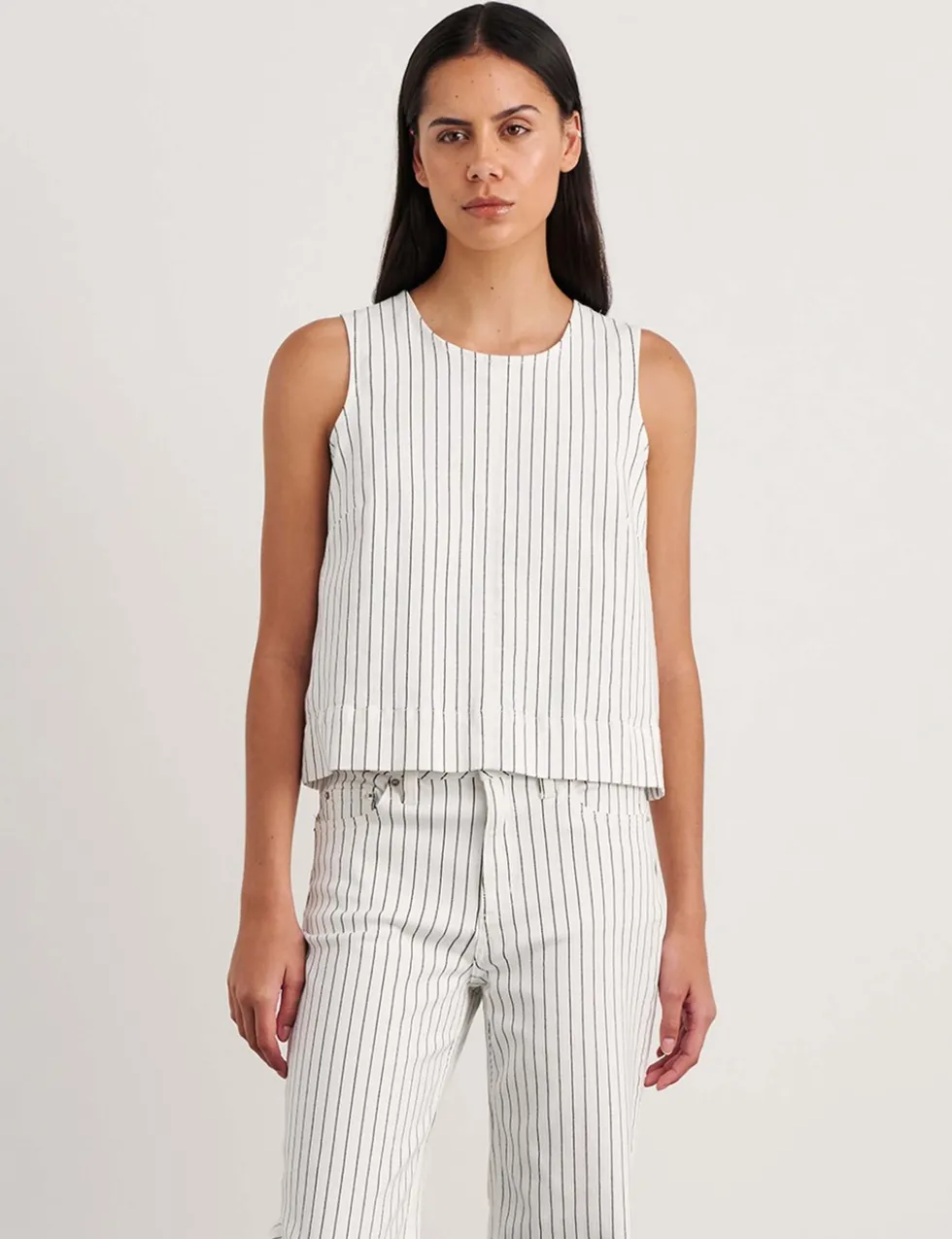 Cotton Rich Striped Button Back Vest Top