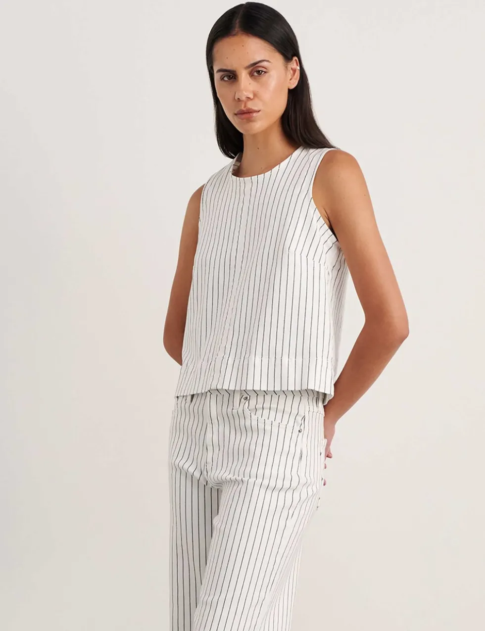 Cotton Rich Striped Button Back Vest Top