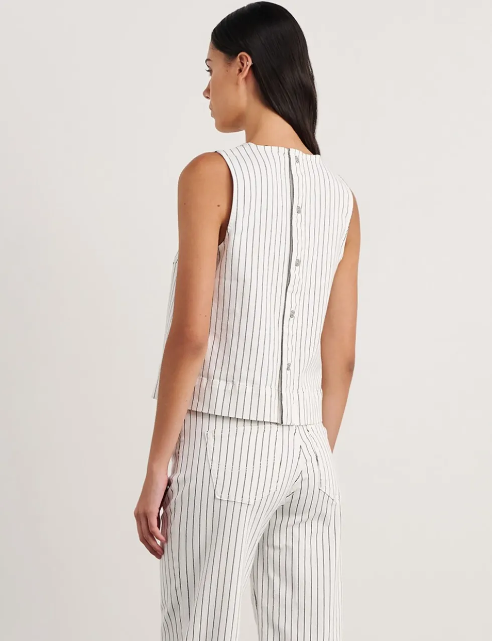 Cotton Rich Striped Button Back Vest Top