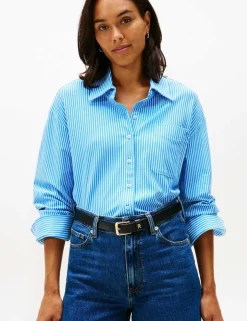 Cotton Rich Striped Collared Relaxed Shirt