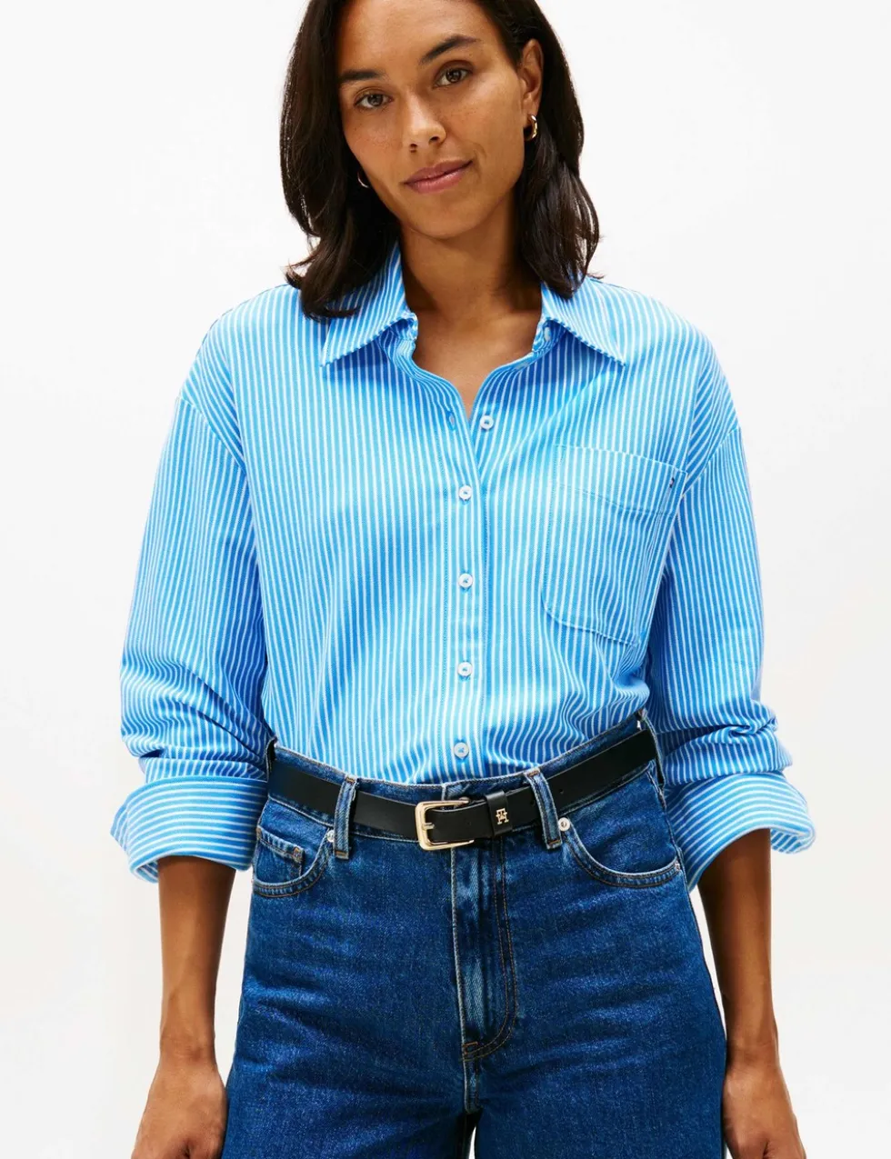 Cotton Rich Striped Collared Relaxed Shirt