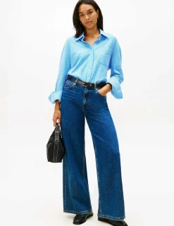 Cotton Rich Striped Collared Relaxed Shirt