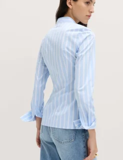 Cotton Rich Striped Collared Fitted Shirt